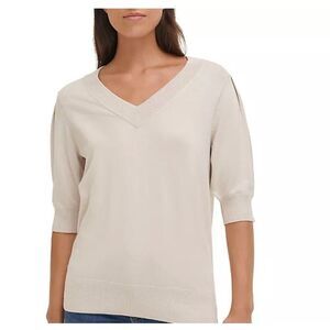 DKNY Women's puff short sleeve sweater birch cream size S